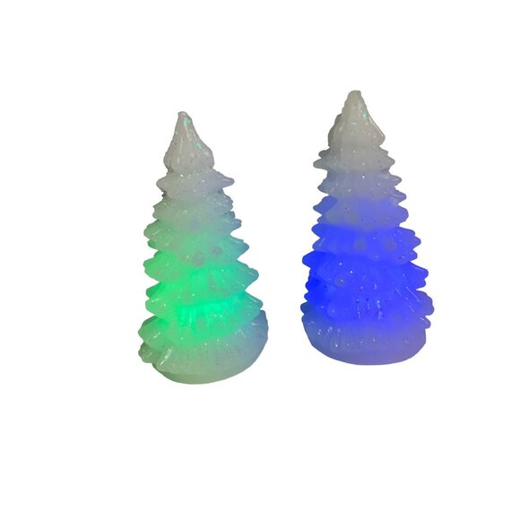 LED color Changing Wax Christmas Trees- set of 2 - Picture 8 of 16
